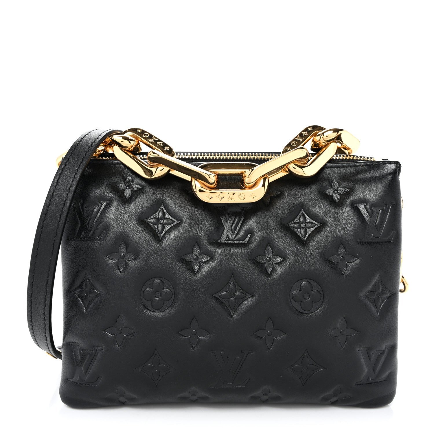 Louis Vuitton Lambskin Embossed Monogram Coussin BB Black