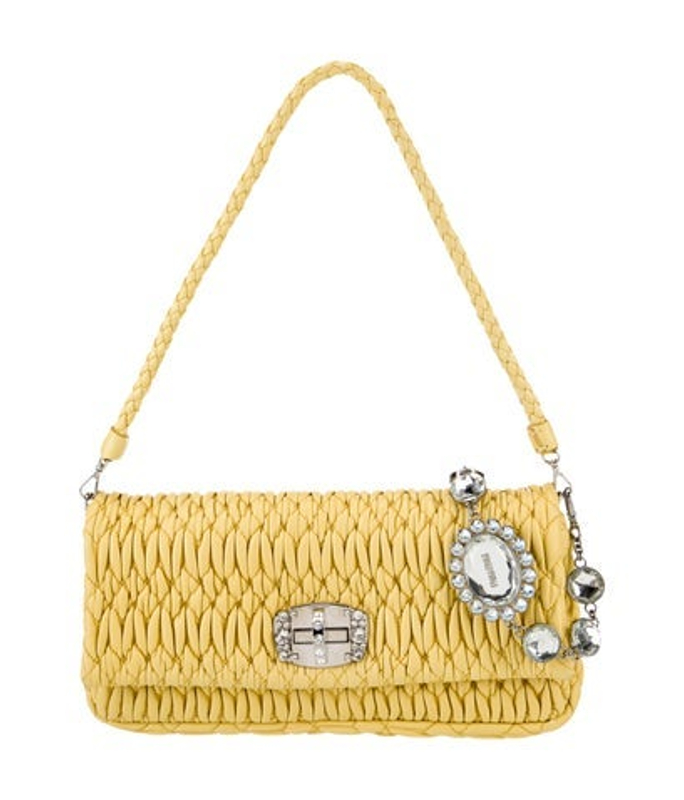 Miu Miu Miu Leather Matelasse Crystal Flap Clutch
