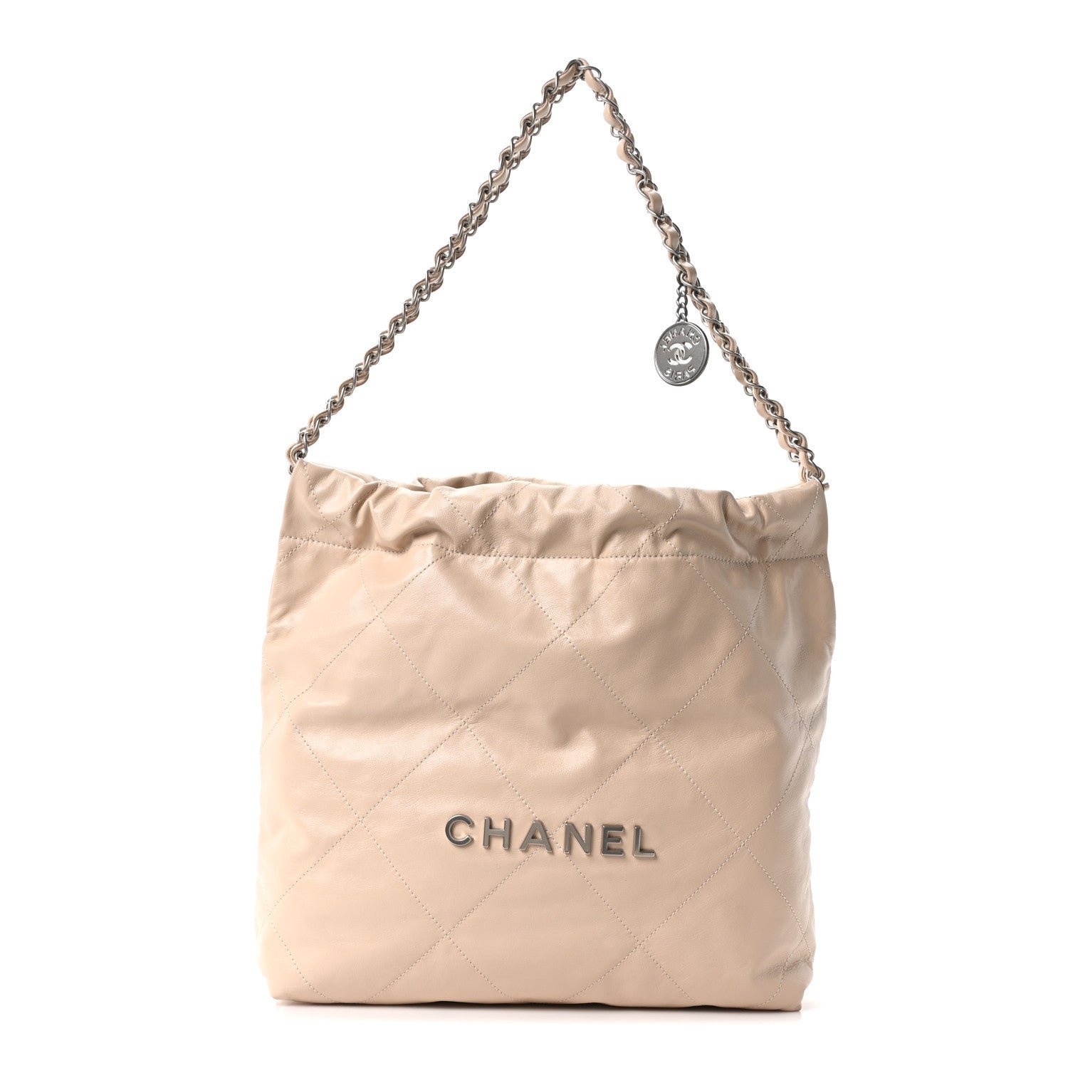 Chanel Shiny Calfskin Quilted Small Chanel 22 Ecru