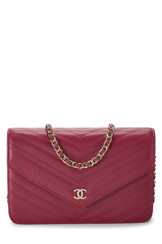 Burgundy Lambskin Chevron Wallet on Chain (WOC)