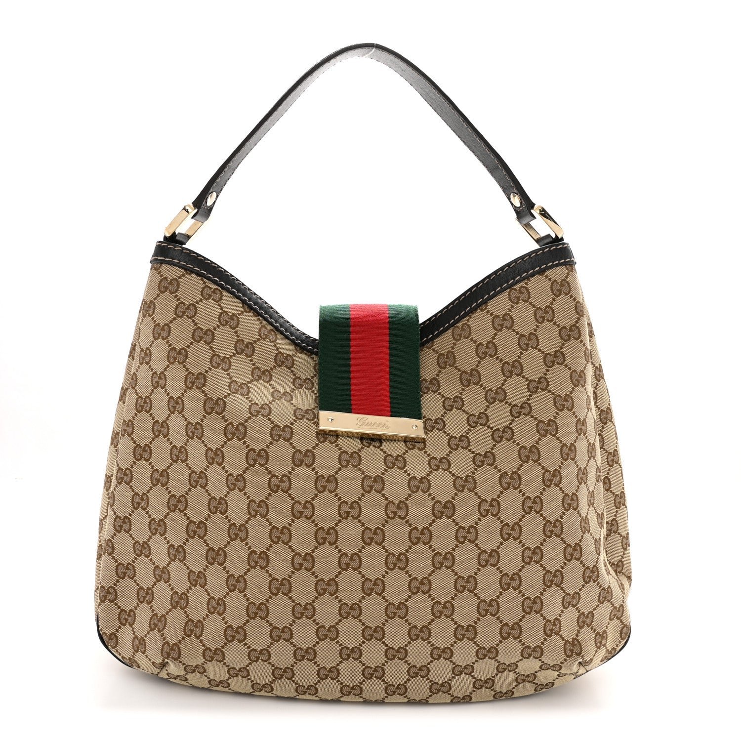 Gucci Monogram Large New Ladies Web Hobo Dark Brown