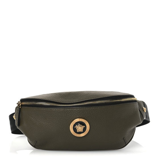 Versace Grained Calfskin Vanitas Medea Belt Bag Olive Green