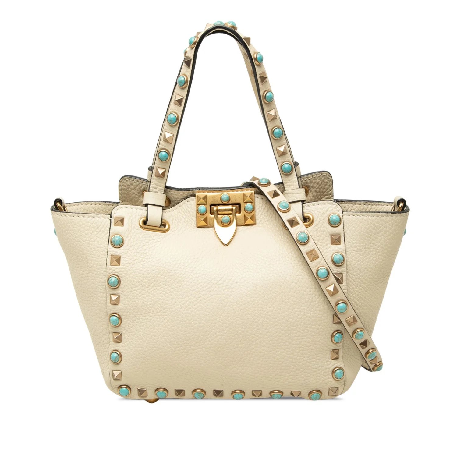 Mini Grained Calfskin Rockstud Rolling Trapeze Satchel