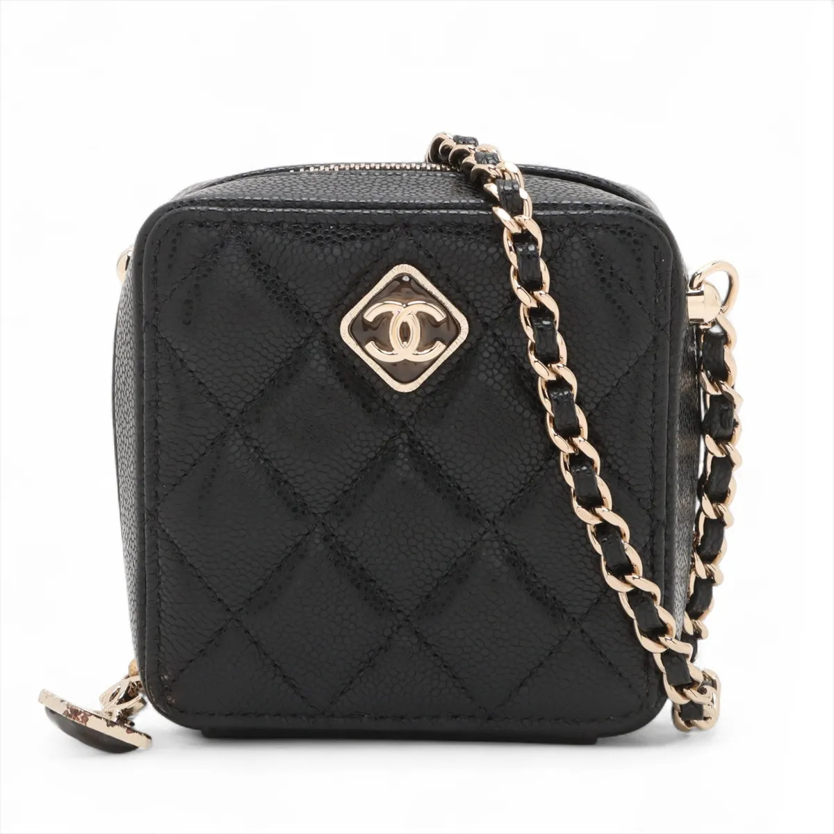 Chanel Matelasse Caviar Skin Chain Shoulder Bag Black Gold Metal Fittings random