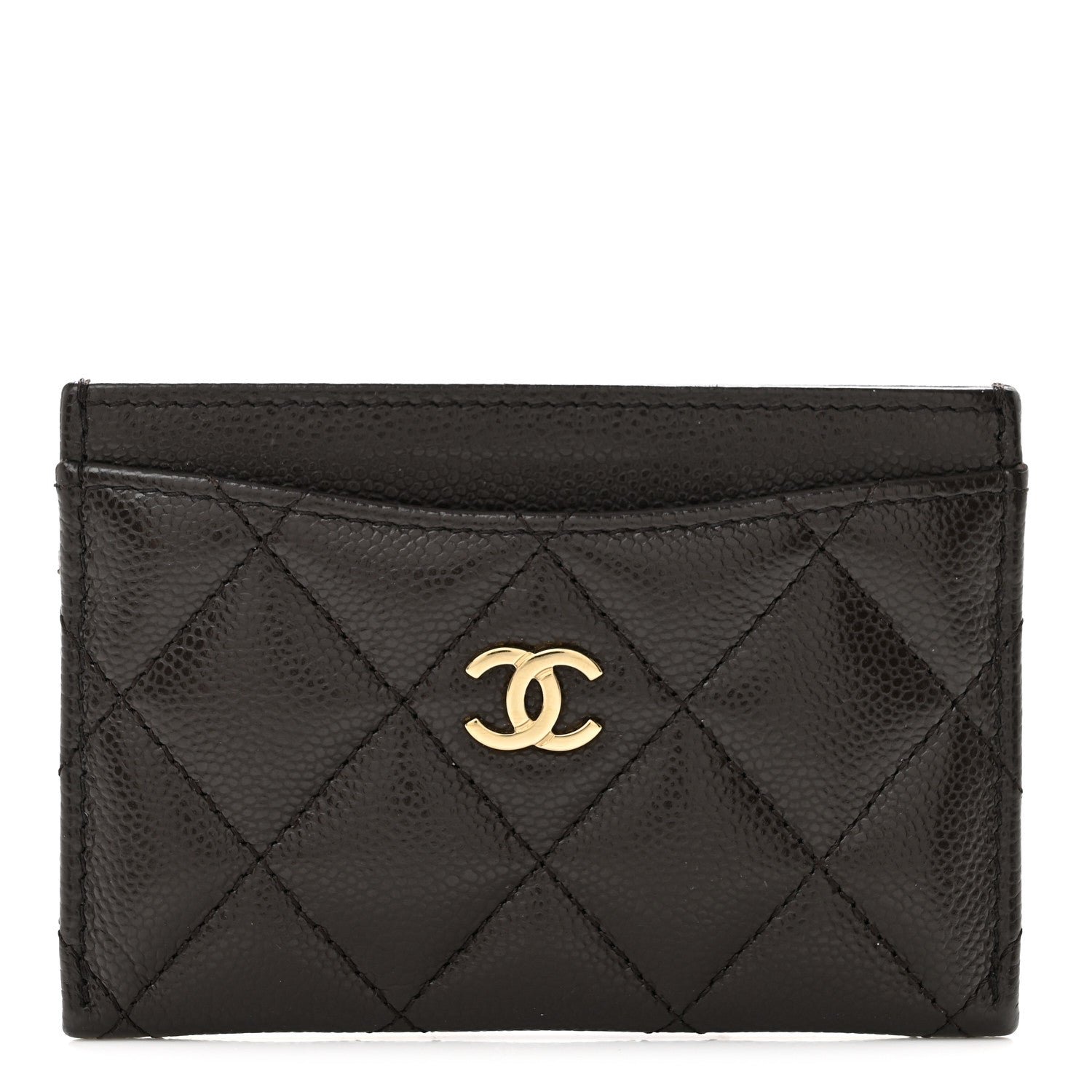 Chanel Caviar Quilted Card Holder Dark Brown