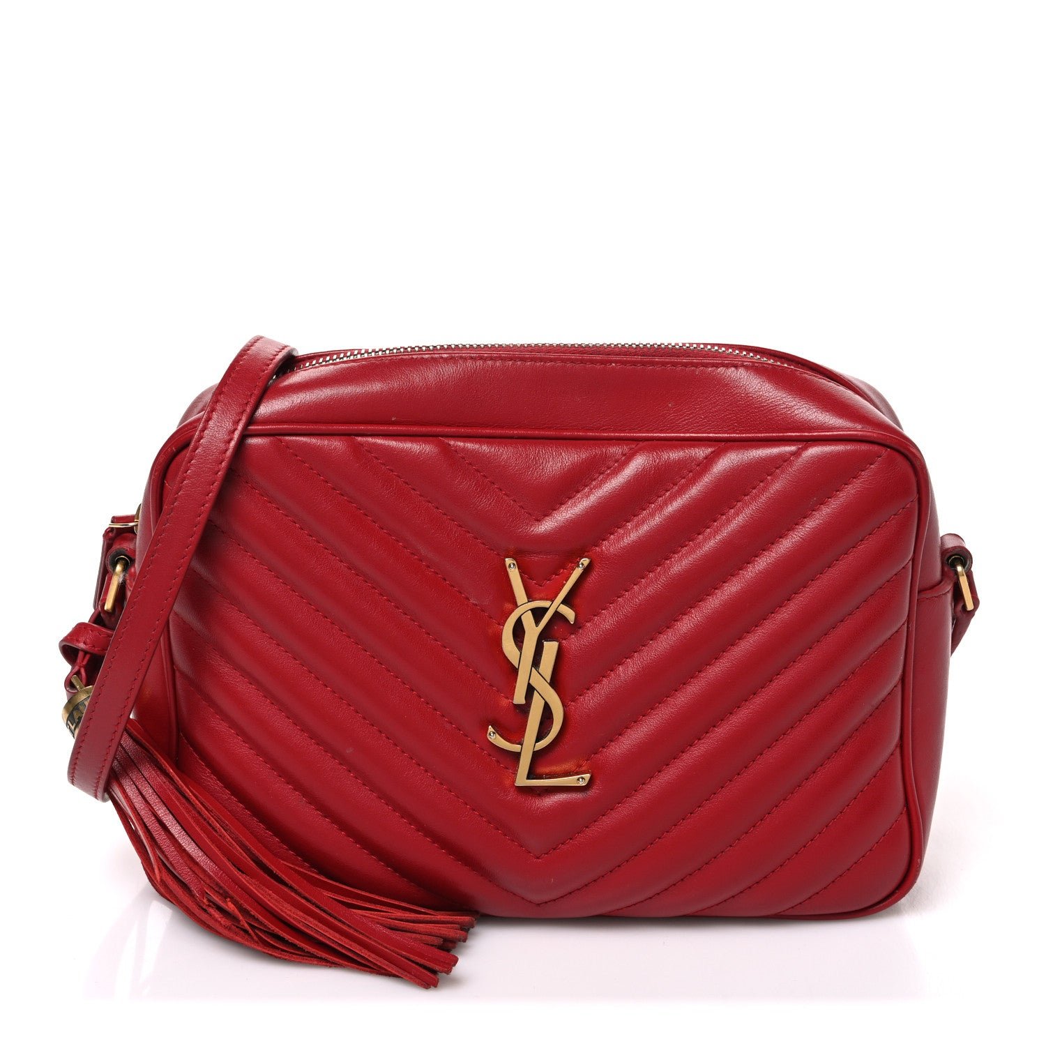 Saint Laurent Calfskin Matelasse Monogram Lou Camera Bag Red