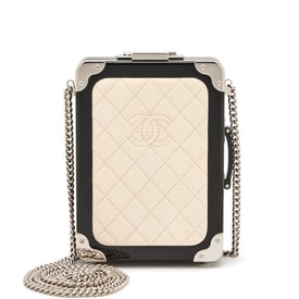 Chanel Cream White Quilted Lambskin and Black Plexiglass Evening In The Air Mini Trolley Minaudiere Clutch Silver Hardware, 2016