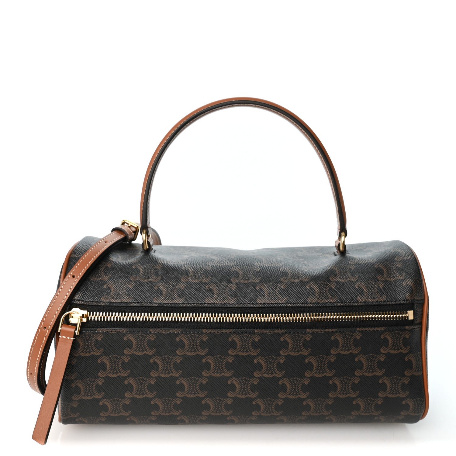Celine Triomphe Canvas Calfskin Cylinder Bag Tan