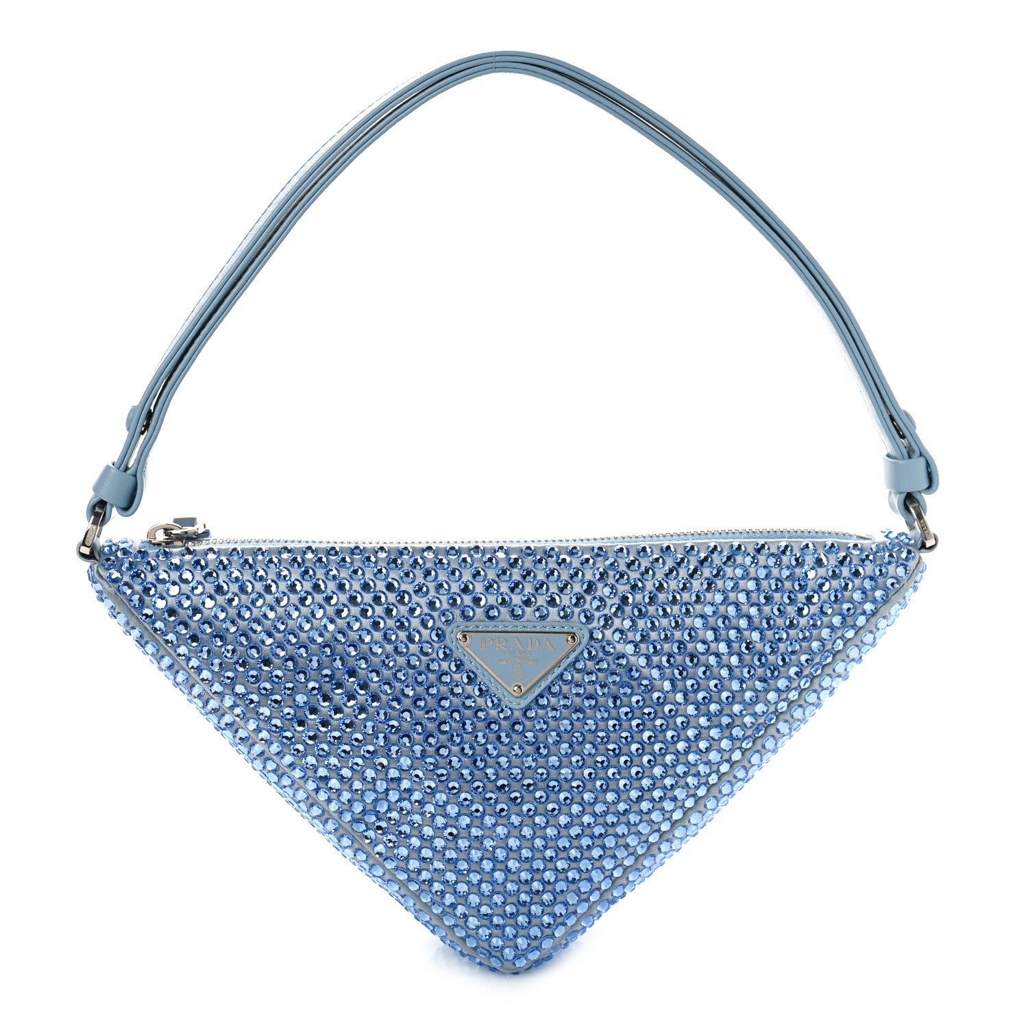 Prada Satin Crystal Triangle Pouch Celeste