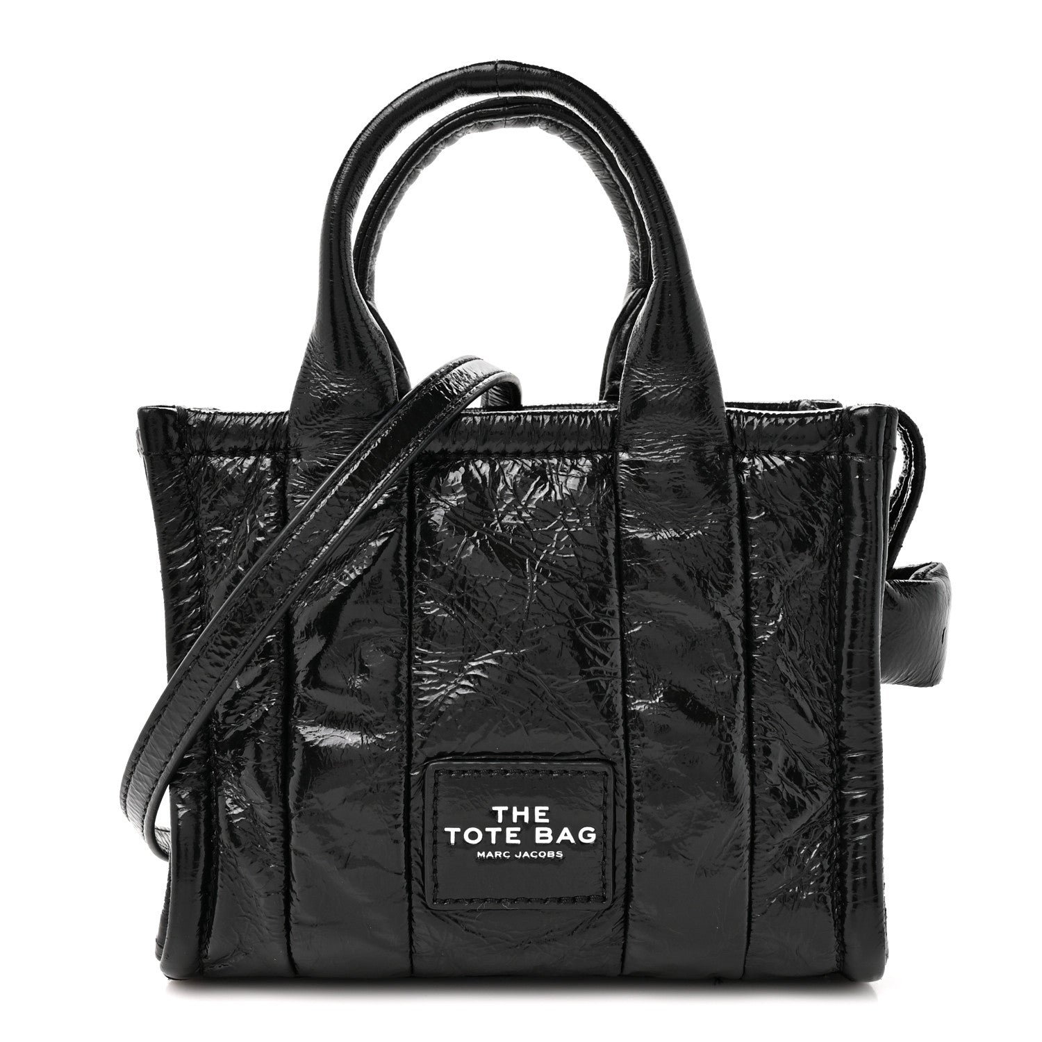 Marc Jacobs Shiny Crinkled Calfskin Mini The Tote Bag Black