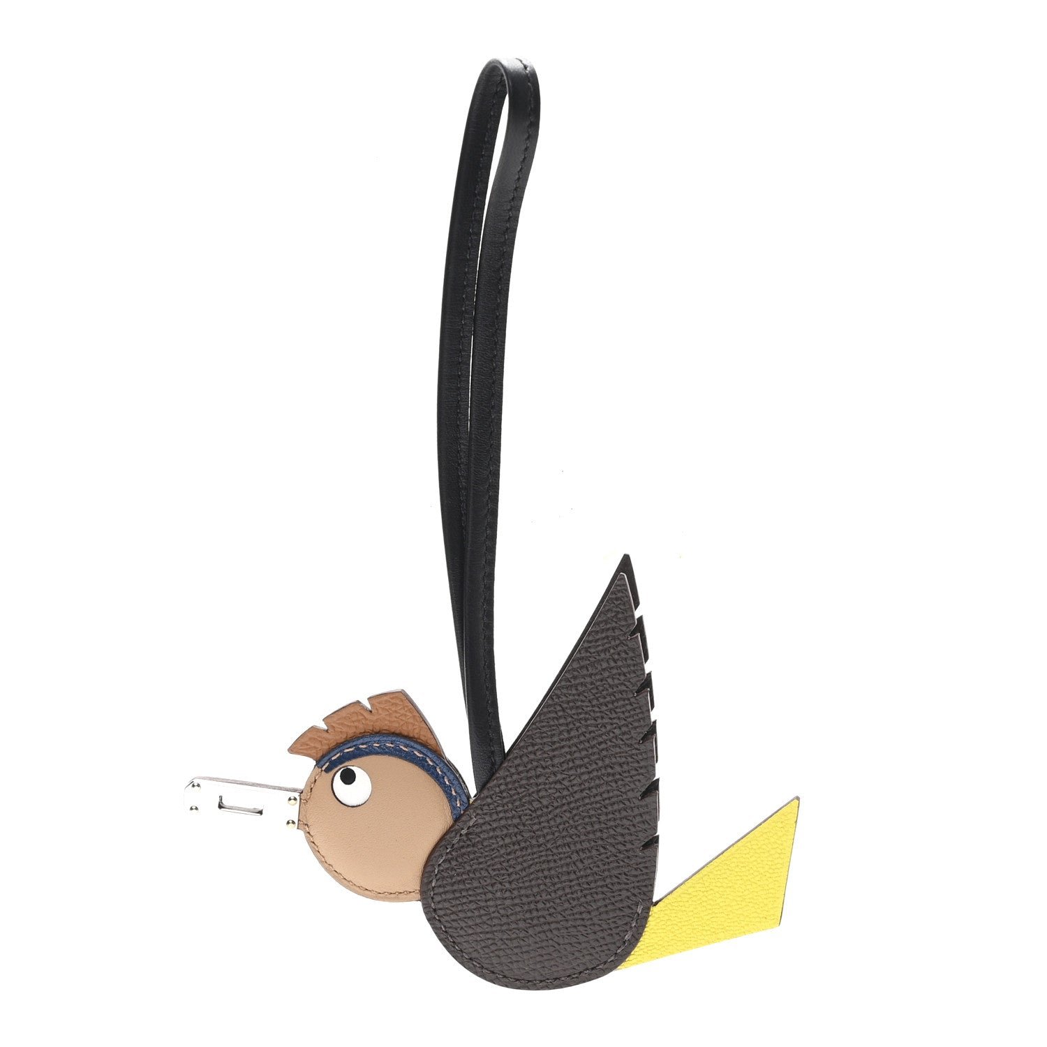 Hermes Epsom Swift Chevre Mysore Birdy Bag Charm Jaune Ambre Black Biscuit