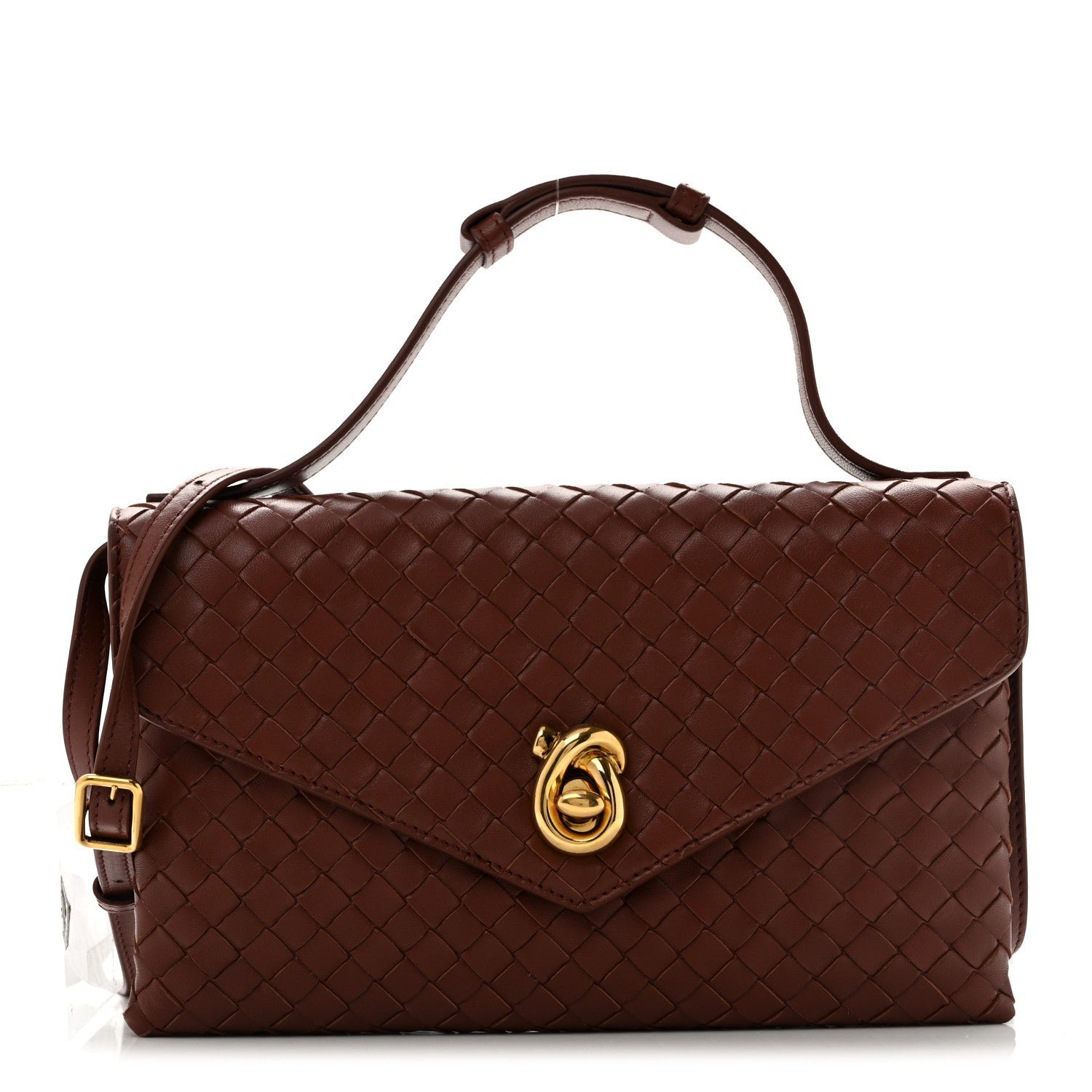 Bottega Veneta Nappa Intrecciato Knot Lock Top Handle Crossbody Bag Amber