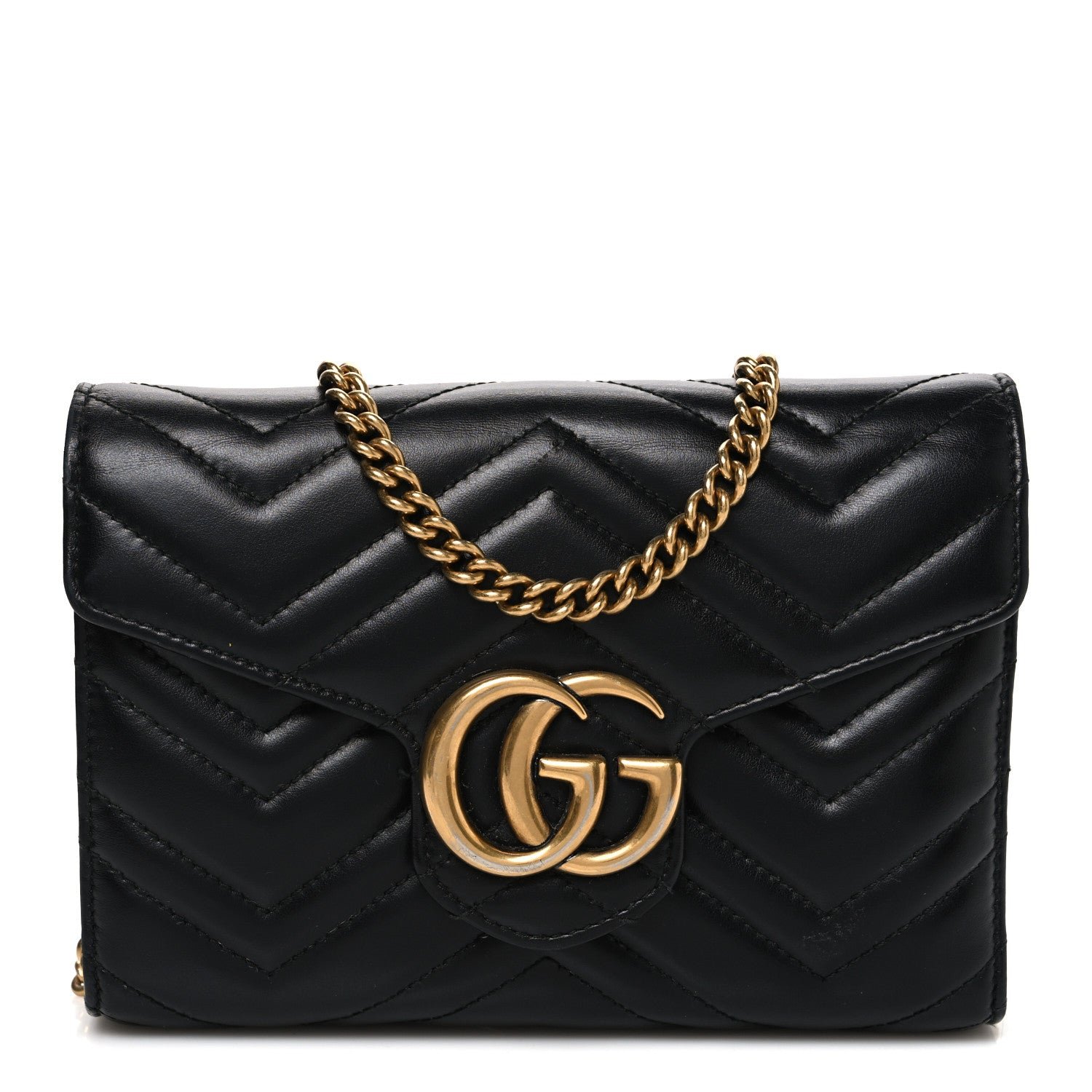 Gucci Calfskin Matelasse GG Marmont Chain Wallet Black