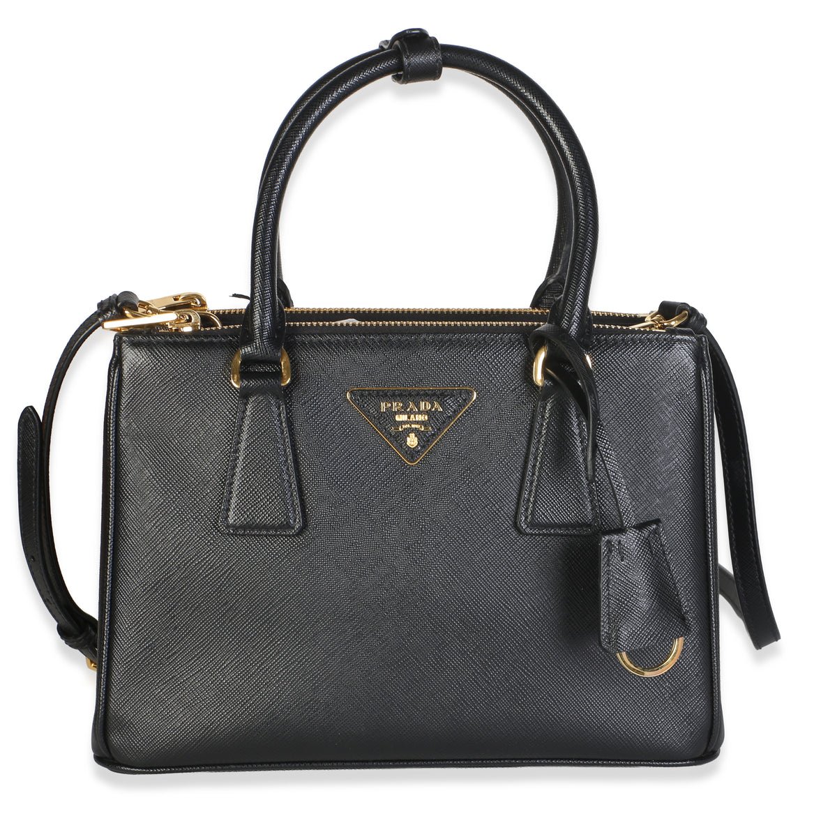 Black Saffiano Lux Mini Galleria Double Zip Tote