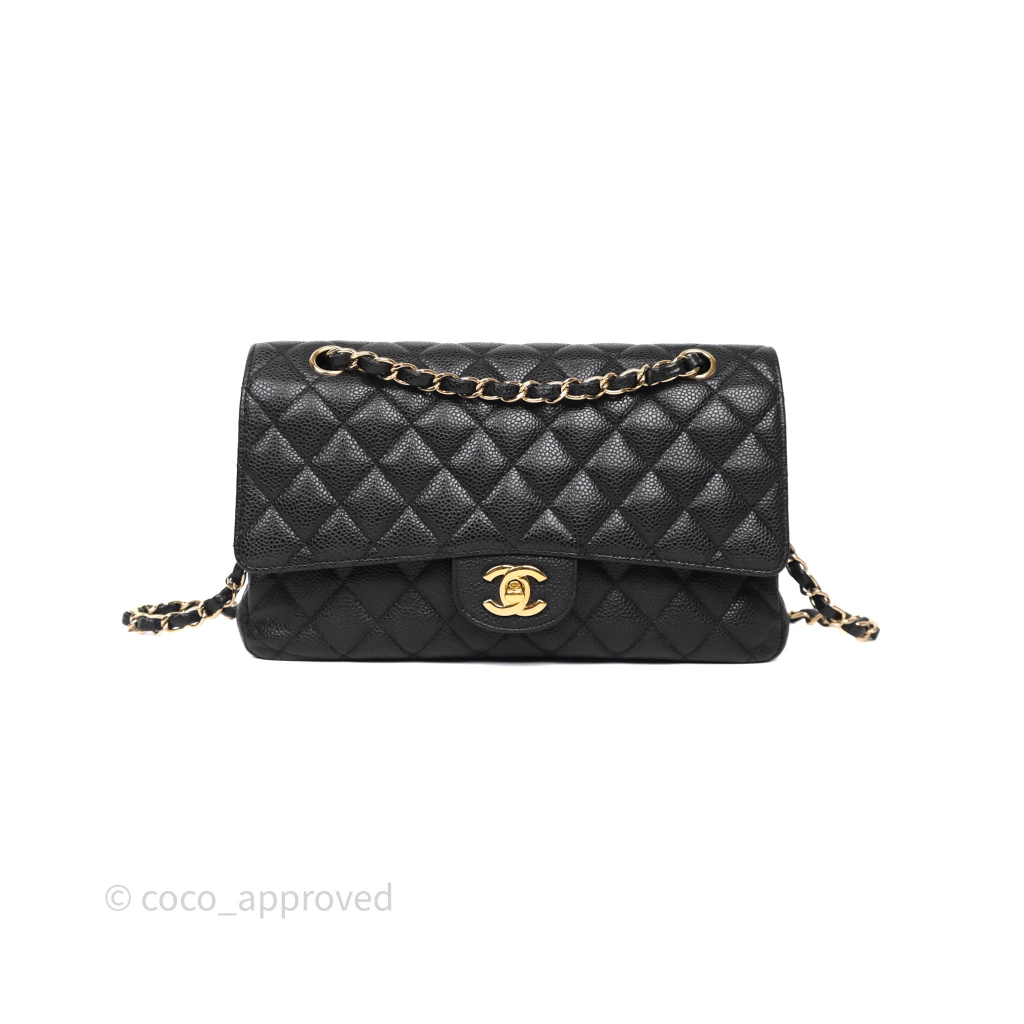 Chanel Classic M/L Medium Flap Quilted Black Caviar Gold Hardware