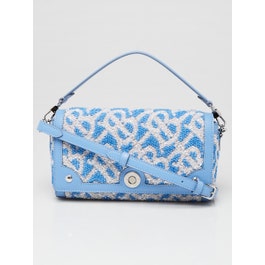 Burberry Burberry Cornflower Blue/White Leather/Fabric/Sequin Top Handle Small Note Bag