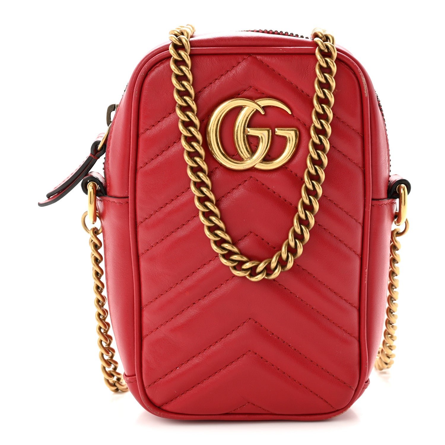 Gucci Calfskin Matelasse Mini GG Marmont Crossbody Bag Hibiscus Red Hibiscus Red