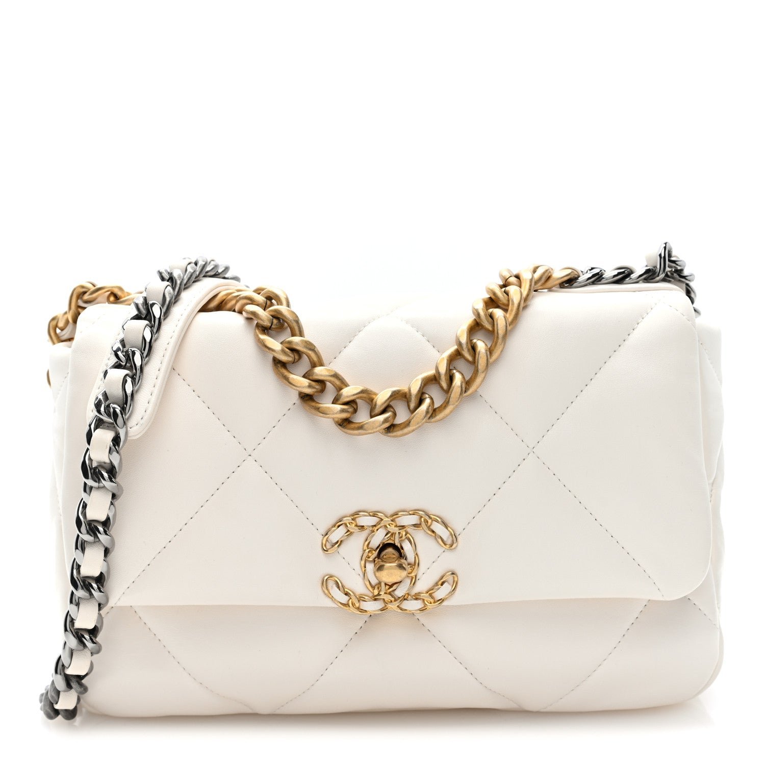 Chanel Goatskin Quilted Medium Chanel 19 Flap White