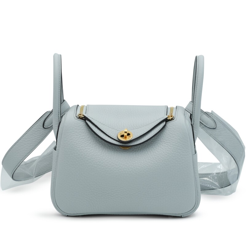 Hermes Bleu Pale Clemence Mini Lindy 20 Gold Hardware, 2024