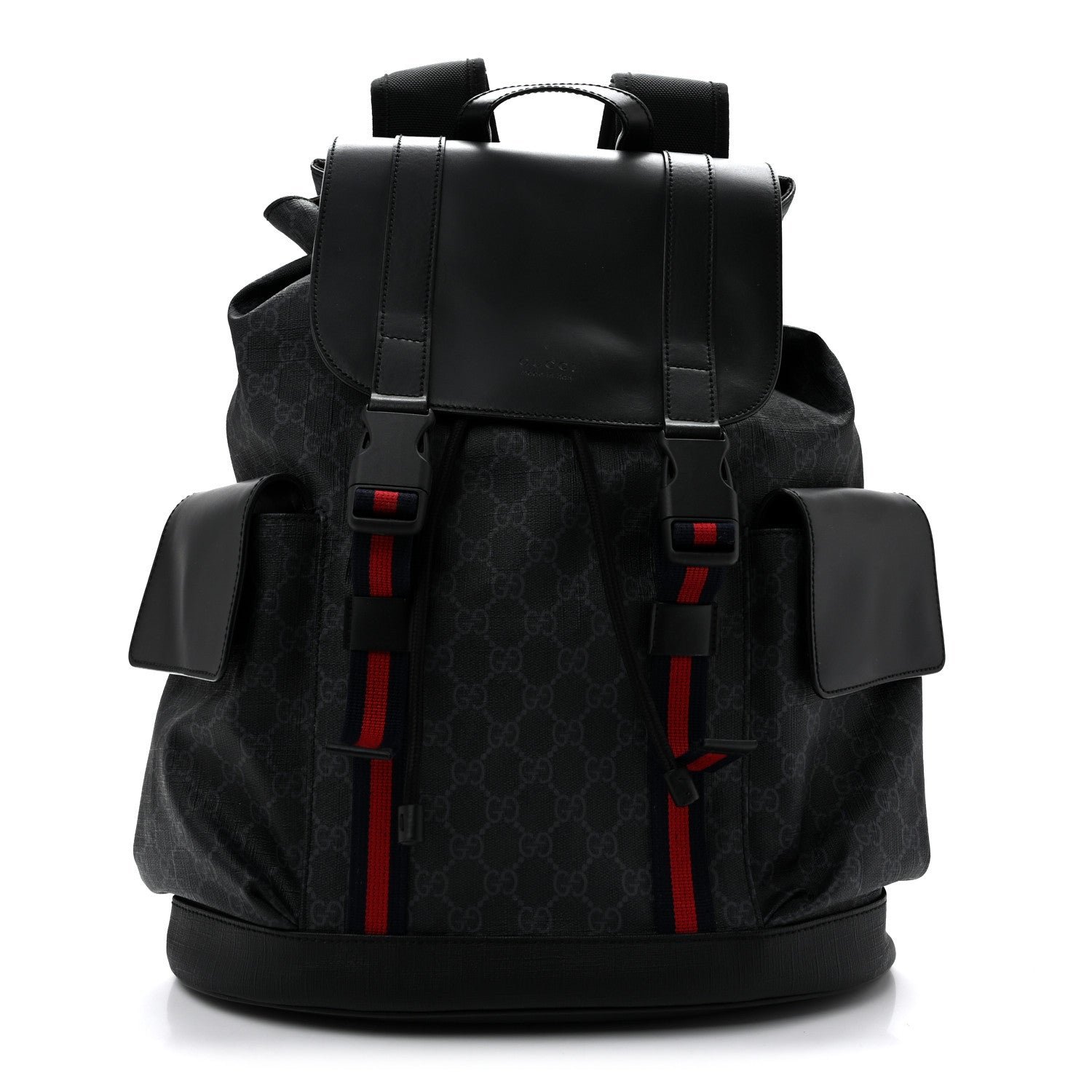 Gucci Soft GG Supreme Monogram Calfskin Web Double Buckle Backpack Black