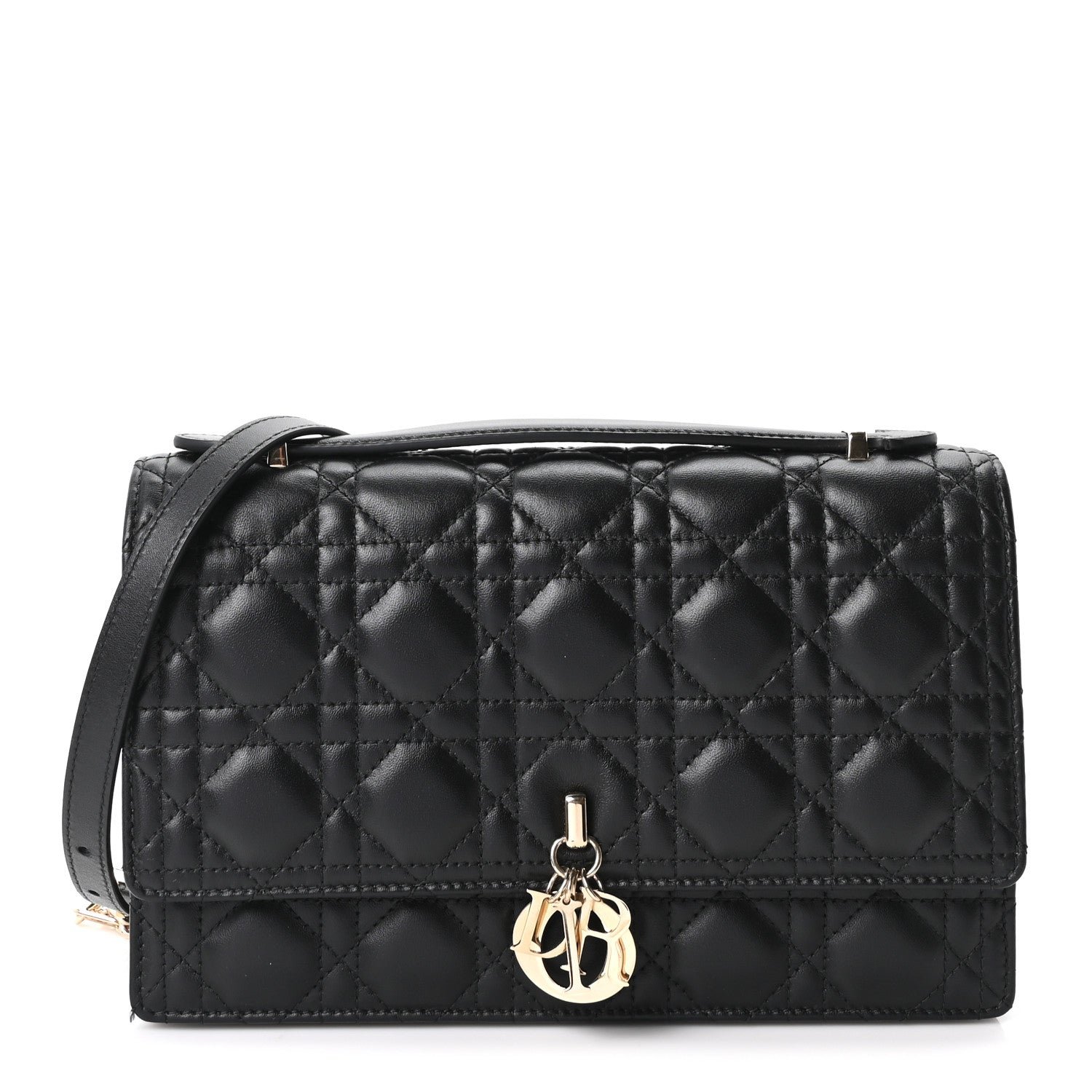Christian Dior Lambskin Cannage My Dior Top Handle Bag Black