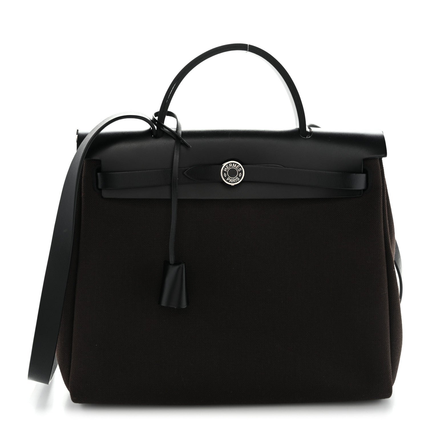 Hermes Military Toile Vache Hunter Herbag Zip Retourne 31 PM Black Ebene