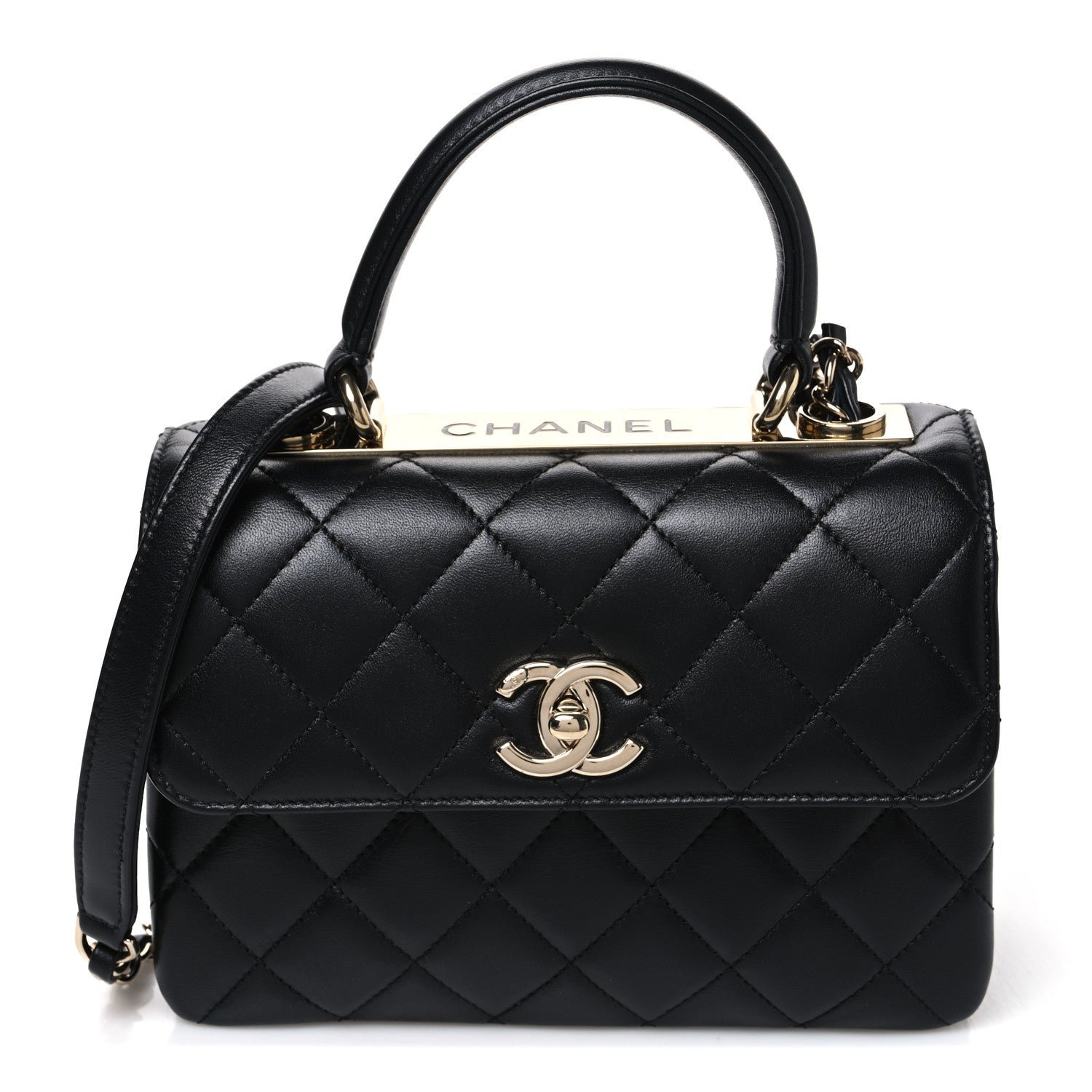 Chanel Lambskin Quilted Mini Trendy CC Dual Handle Flap Bag Black