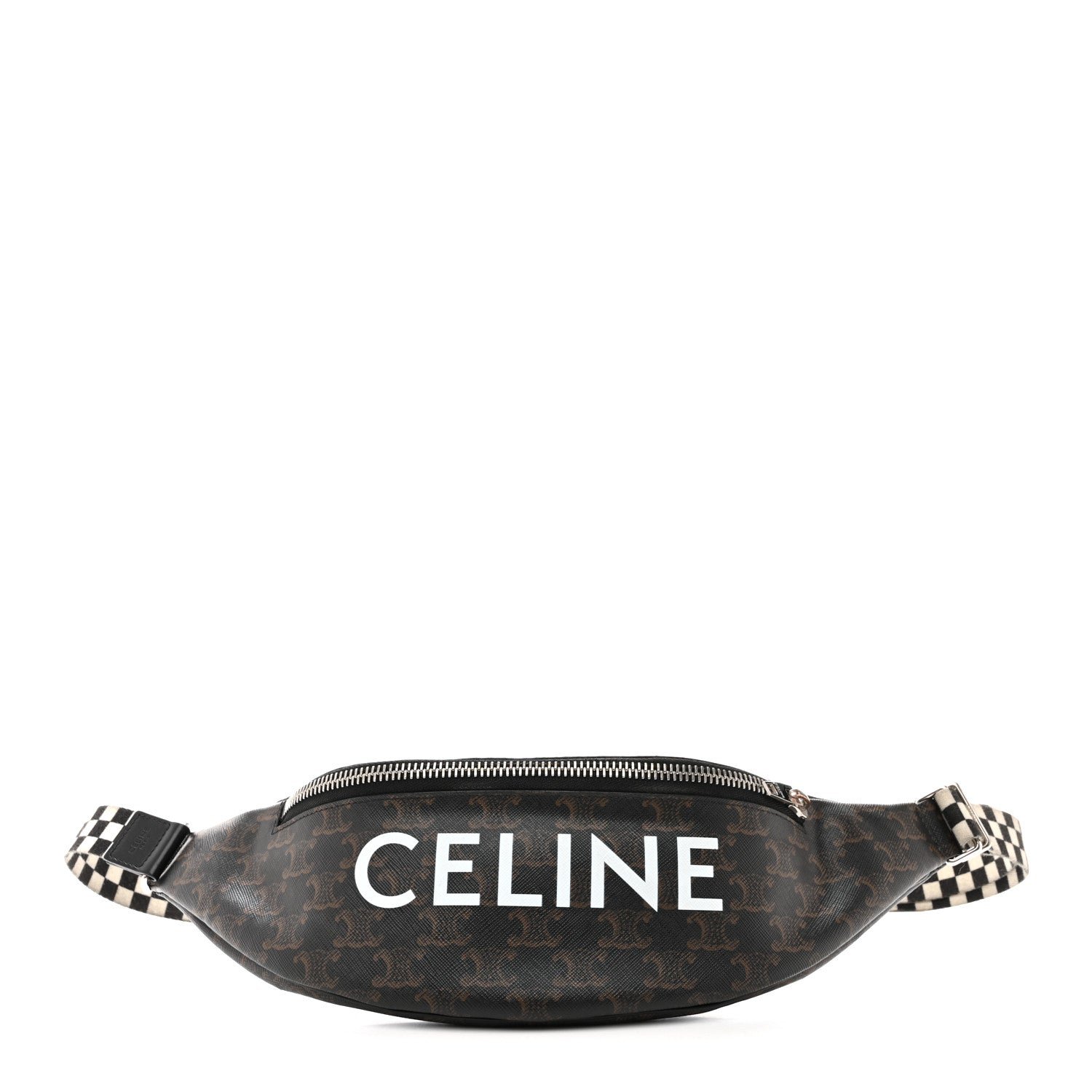 Celine Triomphe Logo Canvas Checker Belt Bag Black