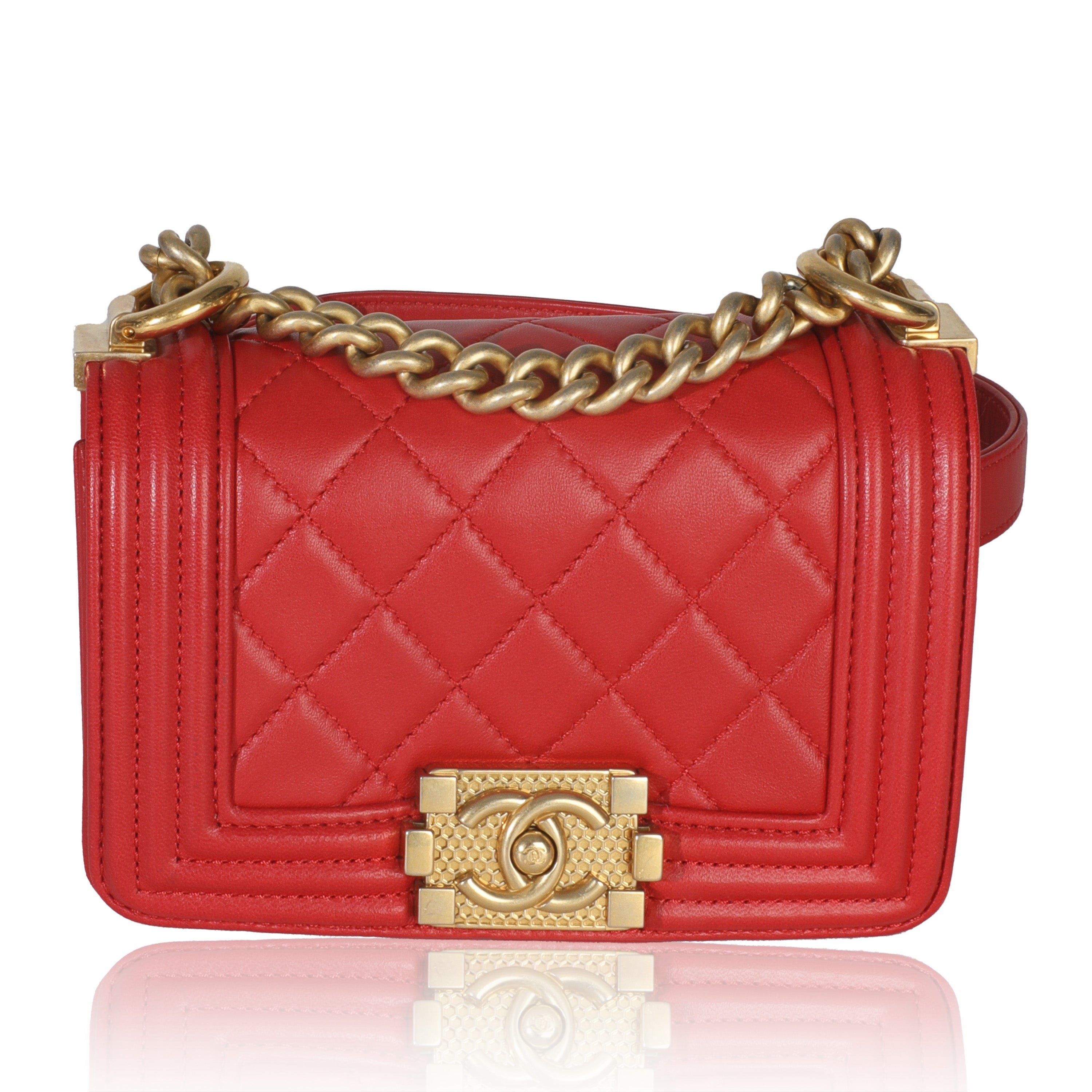 Chanel Red Quilted Lambskin Mini Boy Bag
