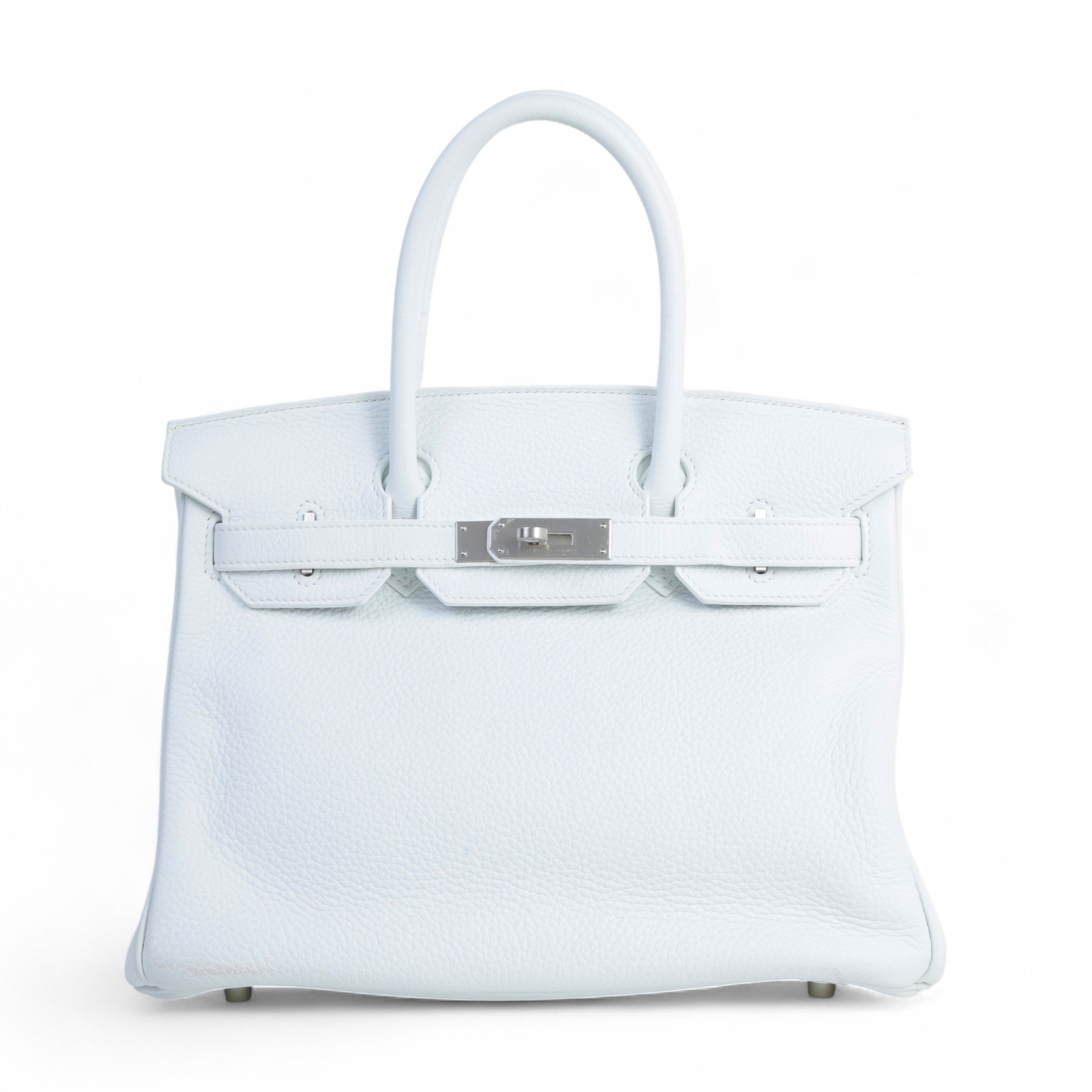 Very Good ( Rank A) HERMÈS Special Order Birkin 30 White Clemence Brushed Palladium D (2019)