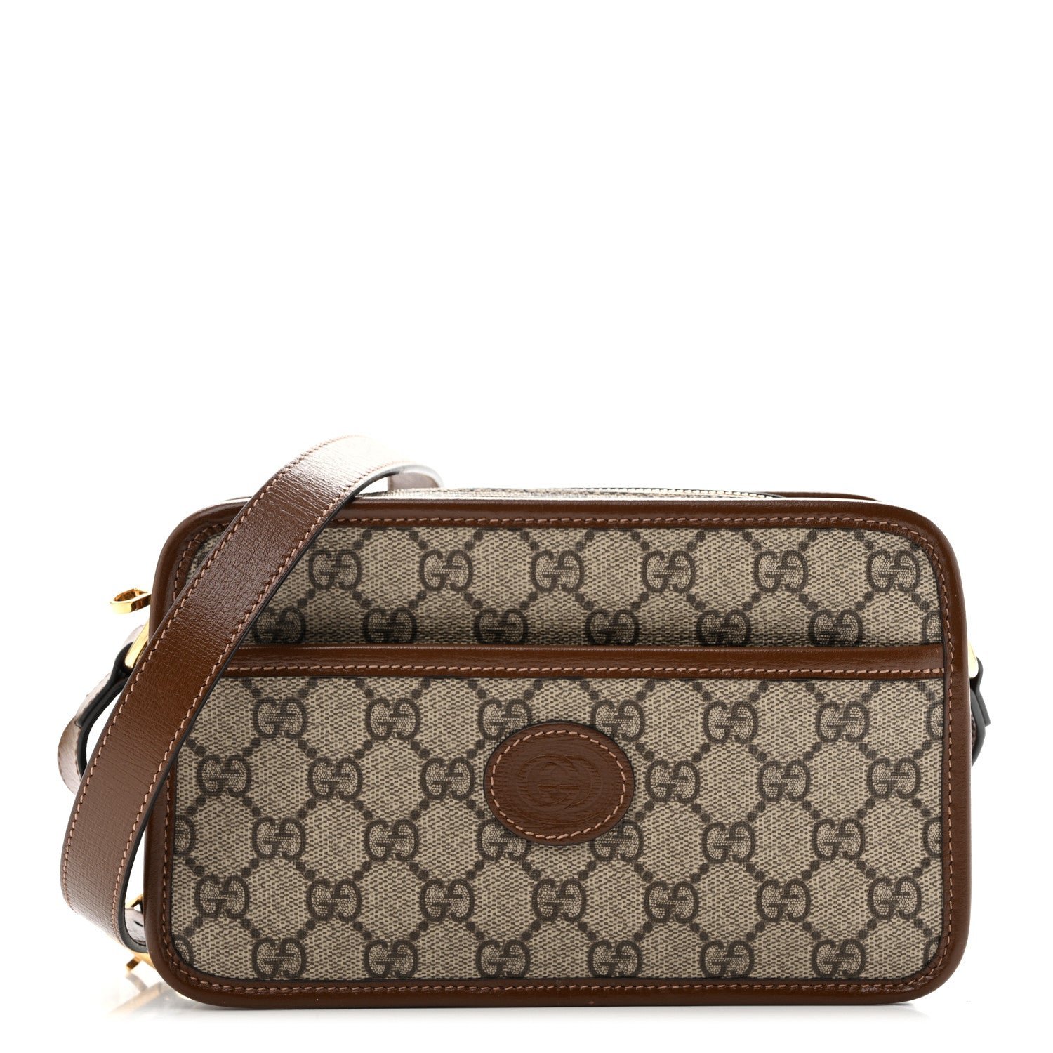 Gucci GG Supreme Monogram Azalea Calfskin Mini Retro Interlocking G Shoulder Bag Beige Ebony Brown Sugar