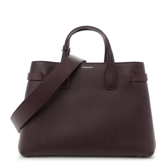 Burberry Grainy Calfskin House Check Medium Banner Tote Mahogany Red