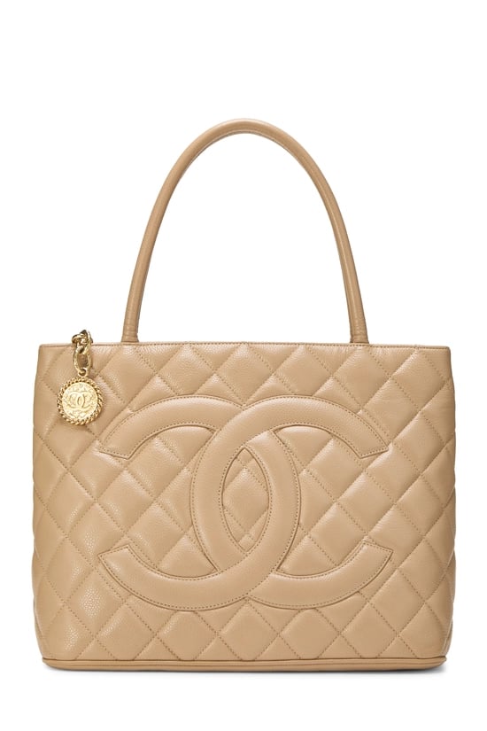 Beige Quilted Caviar Medallion Tote