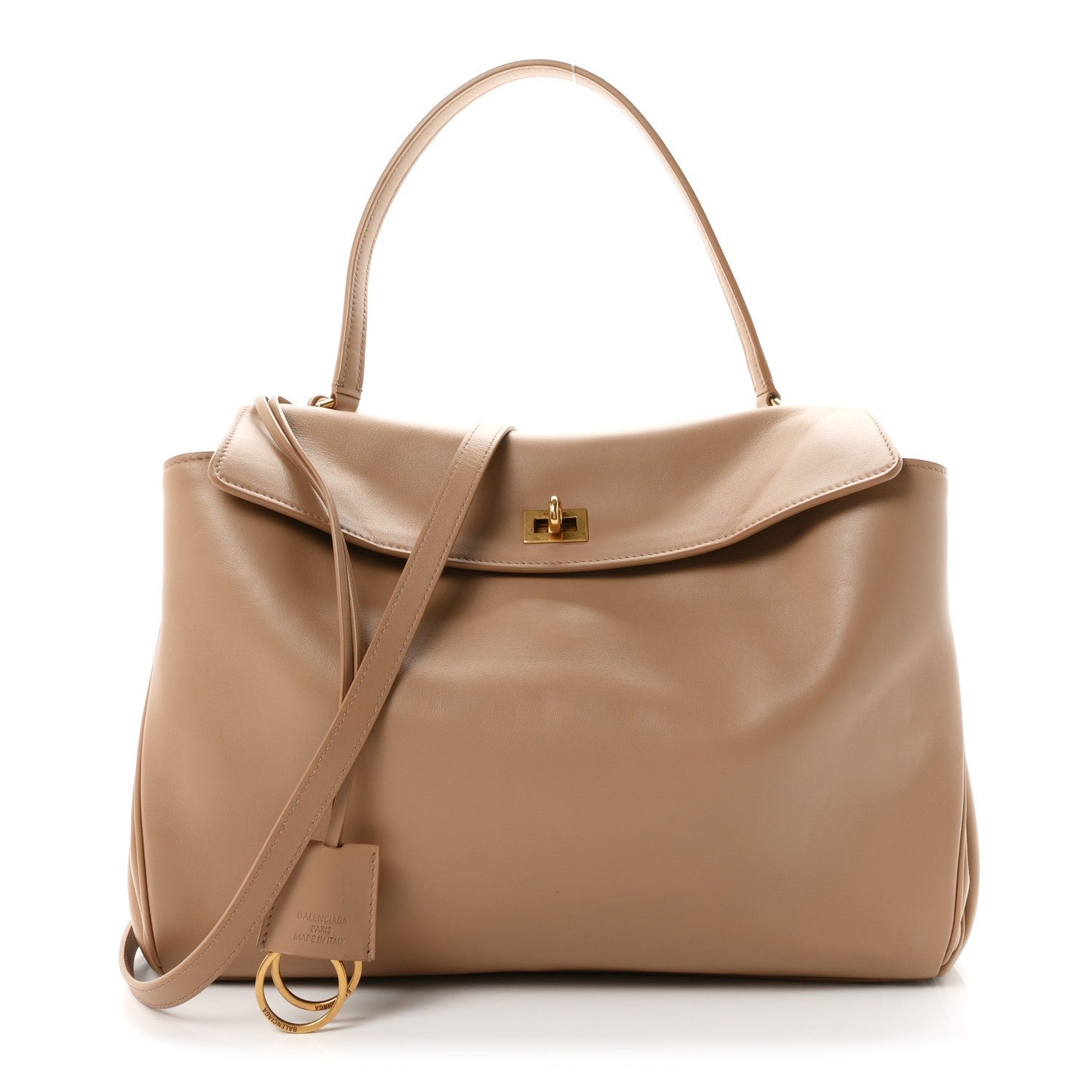 Balenciaga Smooth Calfskin Medium Rodeo Top Handle Handbag Latte