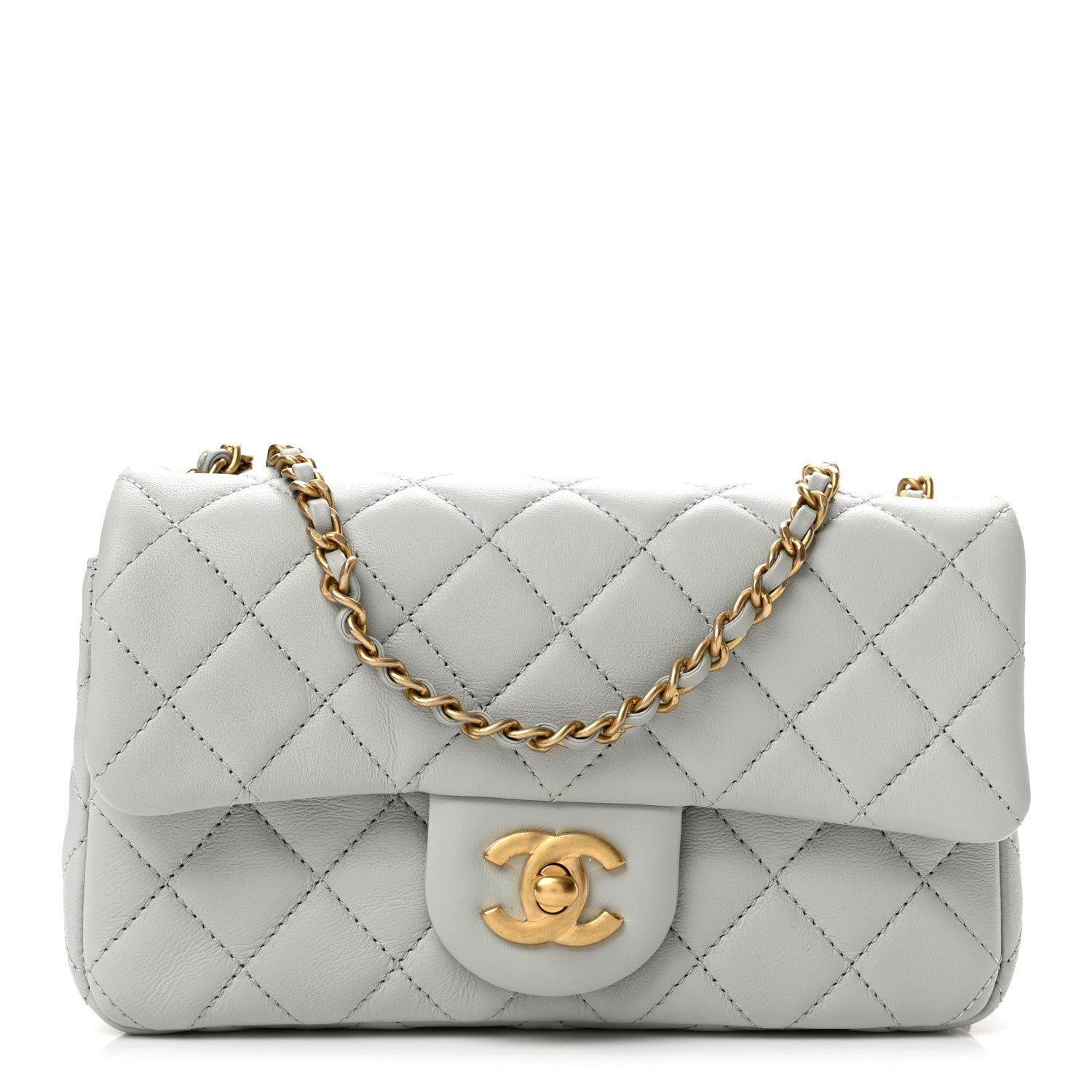 Chanel Lambskin Quilted Mini Rectangular Pearl Crush Flap Grey