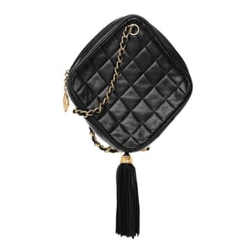 Chanel Lambskin Quilted Diamond Tassel Shoulder Bag Black