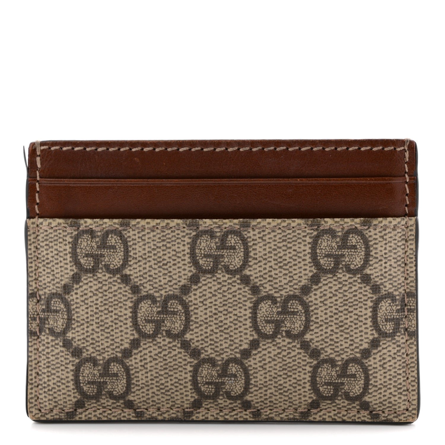 Gucci GG Supreme Monogram Calfskin Card Holder Beige Ebony Cuir