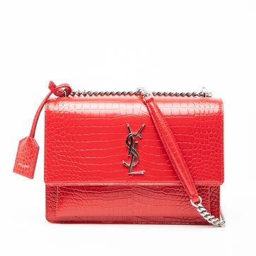 Calf Leather Medium Croc Embossed Leather Monogram Sunset Crossbody