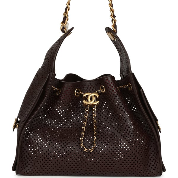 Chanel Small 25 Hobo Bag Dark Brown Perforated Calfskin Antique Gold Hardware