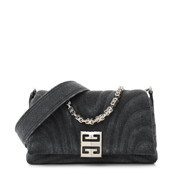 Givenchy Distressed Denim Quilted Small 4G Shoulder Bag Black