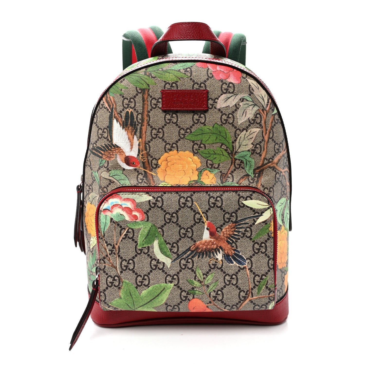 Gucci GG Supreme Monogram Tian Web Small Day Backpack Beige Multicolor Red