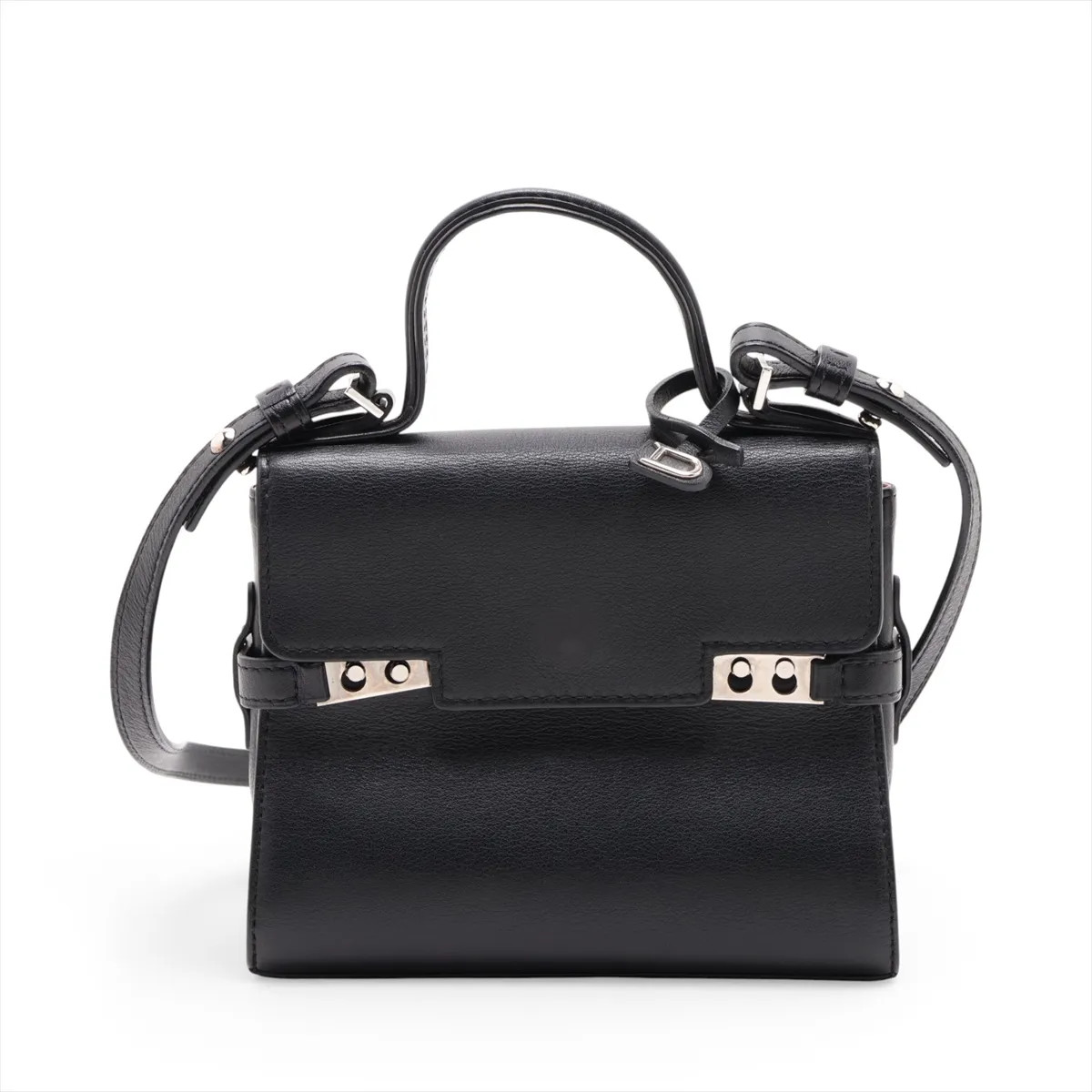 Delvaux Tampete mini Leather 2 Way Handbag Black Mirror Included