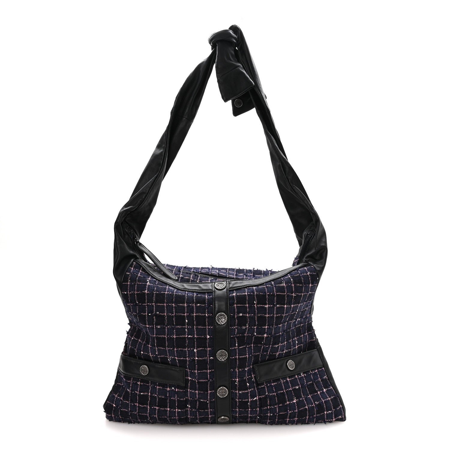 Chanel Tweed Lambskin Large Girl Bag Navy Blue Pink