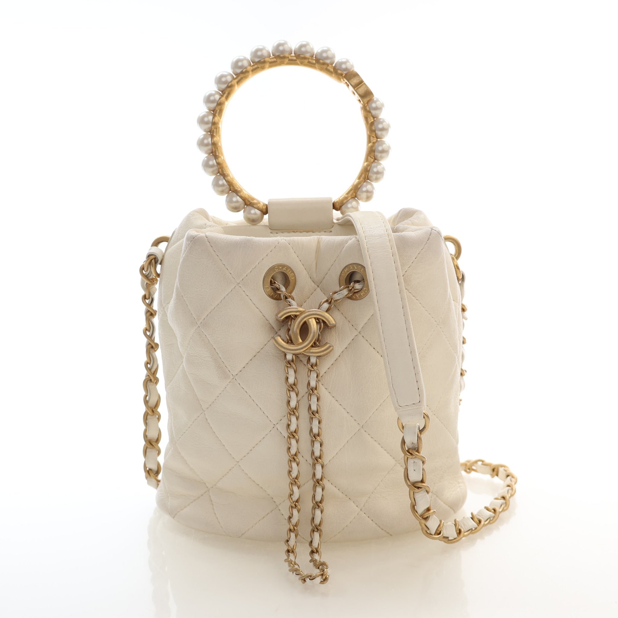 Chanel Small Lambskin Pearl Crown Drawstring Bucket Bag