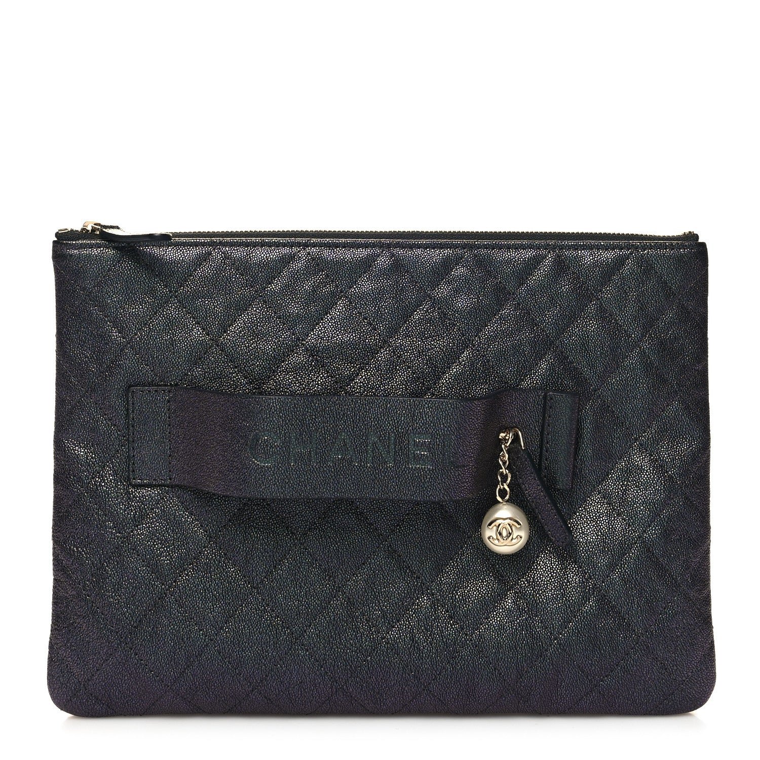 Chanel Iridescent Caviar Medium Night by the C Pouch Clutch Black