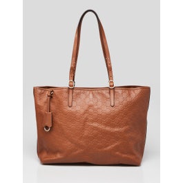 Gucci Brown GG Embossed Leather Large Emblem Tote Bag