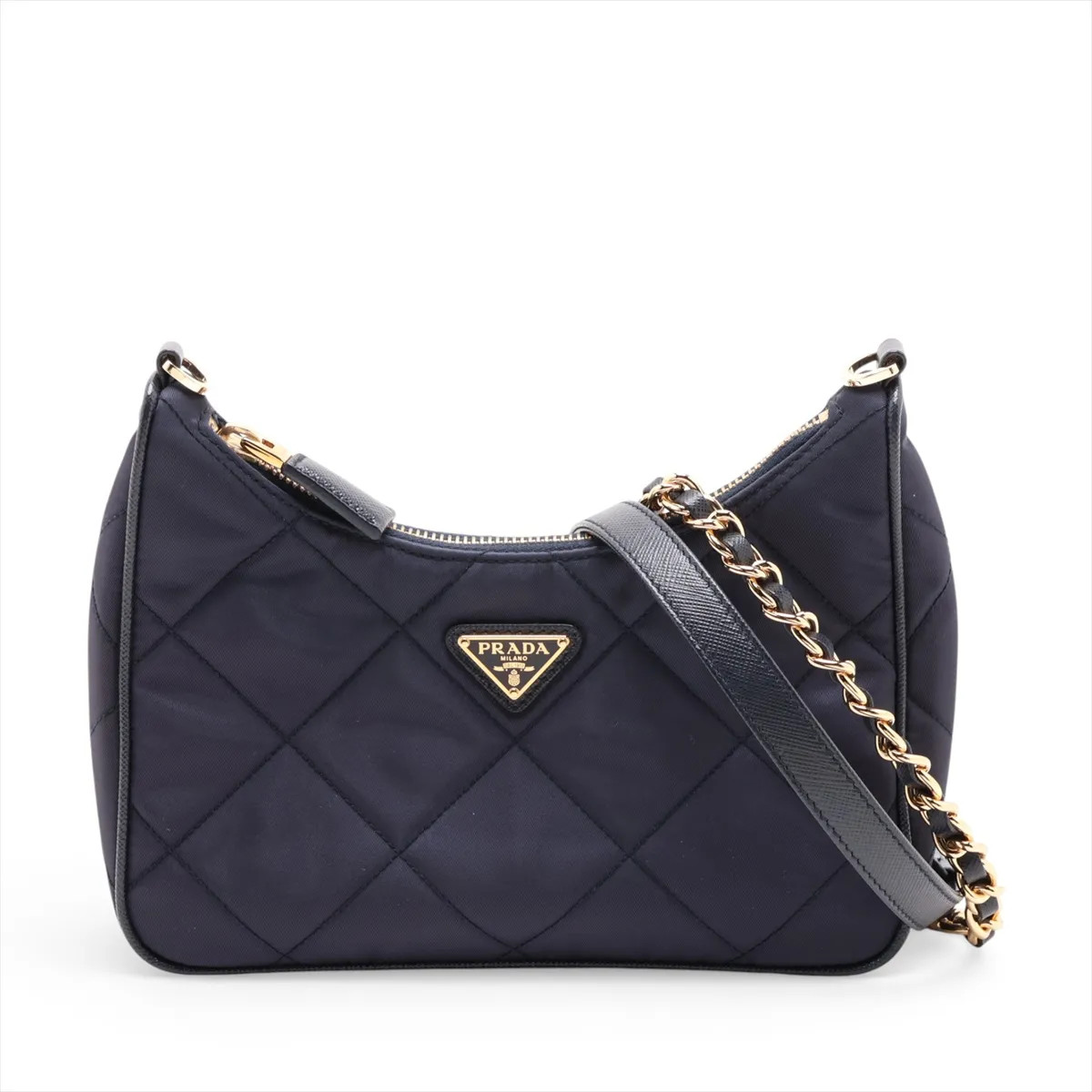 Prada Tessuto Impuntu Nylon & Leather 2 Way Shoulder Bag Navy Blue