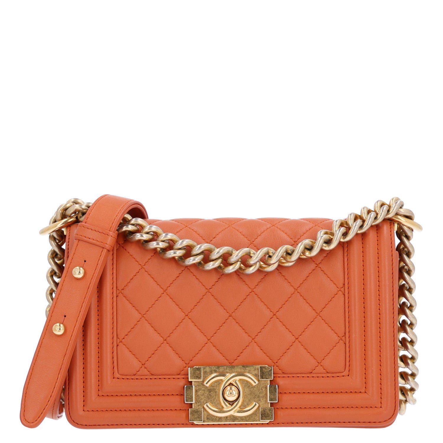 Chanel Calfskin Quilted Small Boy Flap Orange