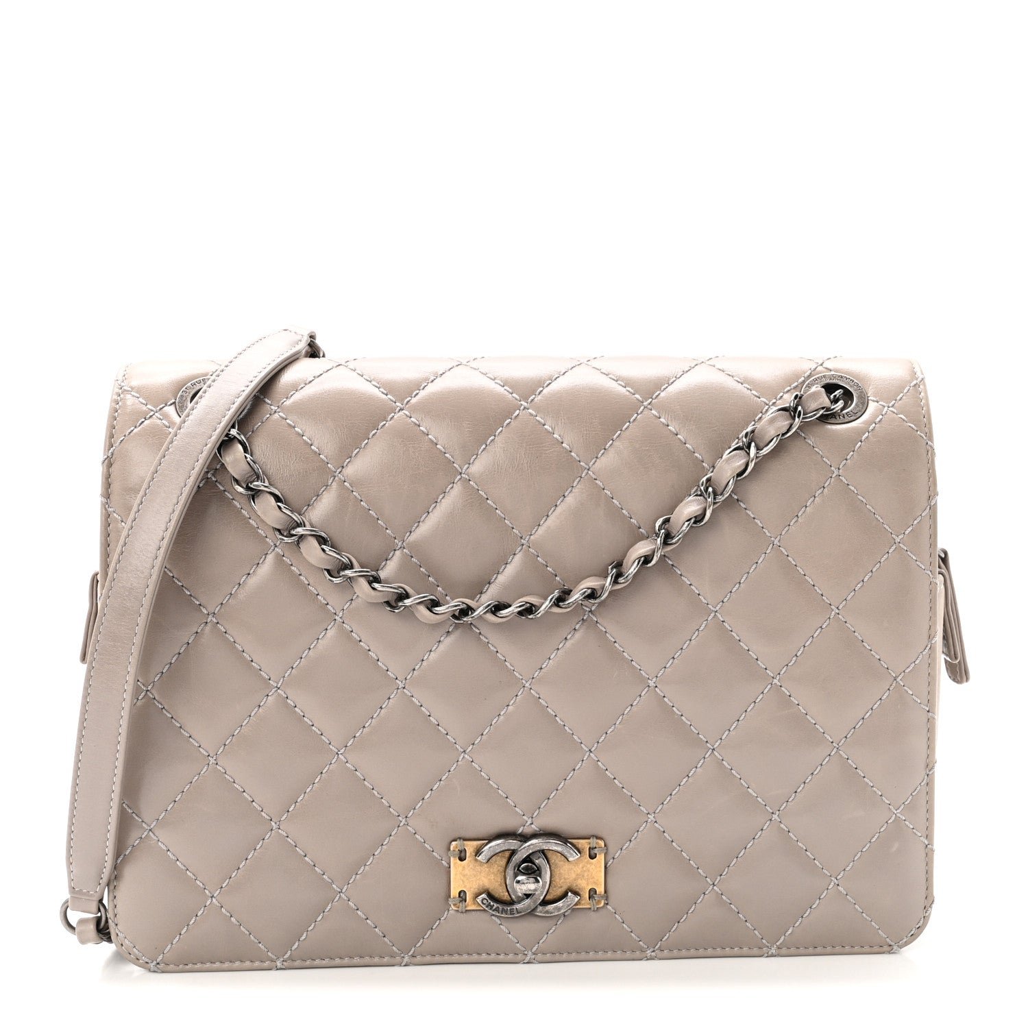 Chanel Glazed Calfskin Quilted Medium Day Trip Flap Grey