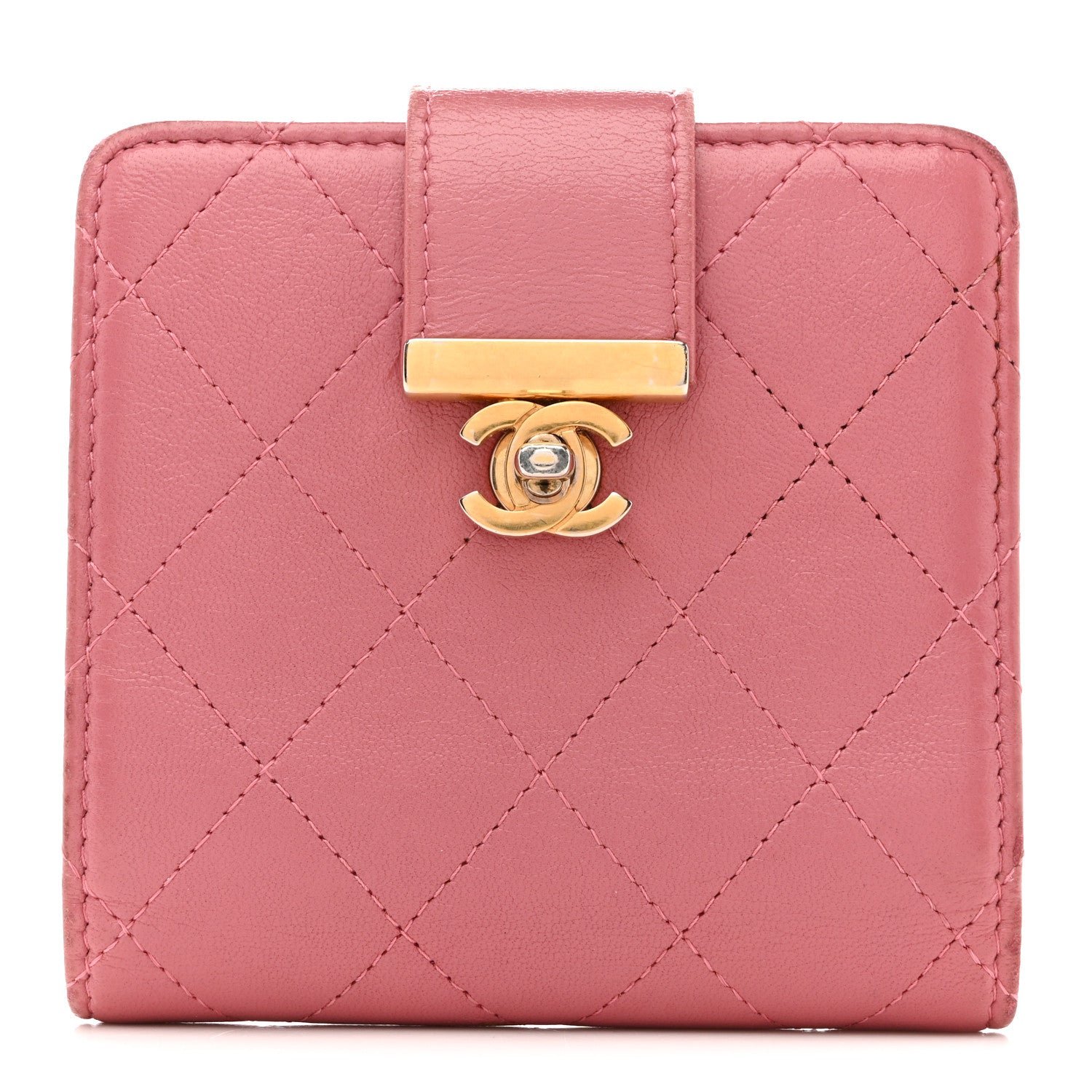Chanel Calfskin Quilted Zip Around Bifold Wallet Pink